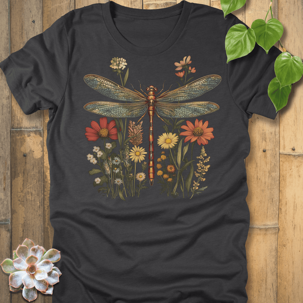 Dark Grey Heather / S Dragonfly & Wildflower T-Shirt T-Shirt