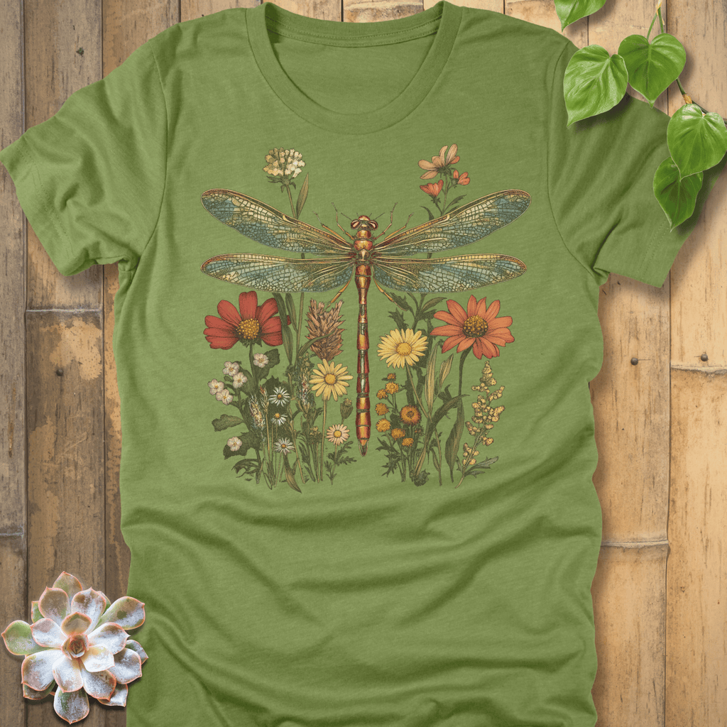 Heather Green / S Dragonfly & Wildflower T-Shirt T-Shirt