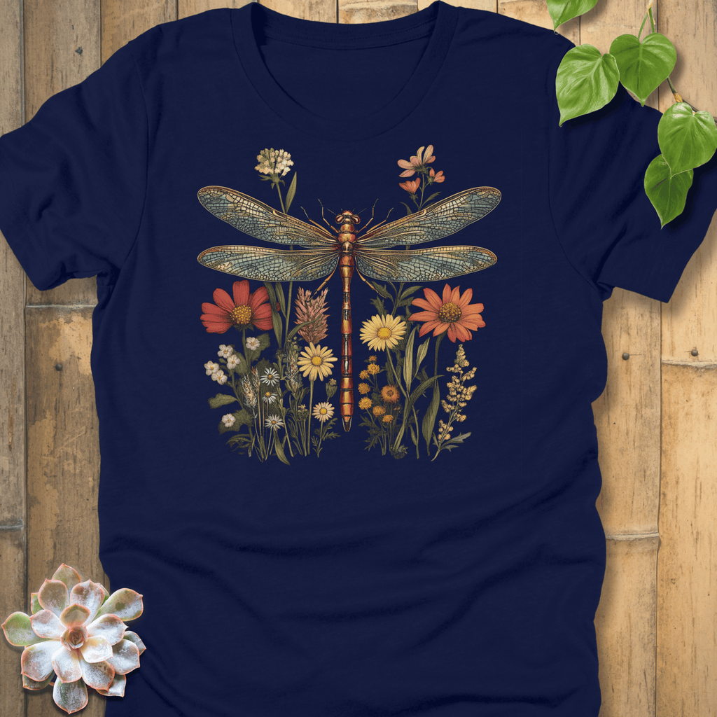 Navy / S Dragonfly & Wildflower T-Shirt T-Shirt