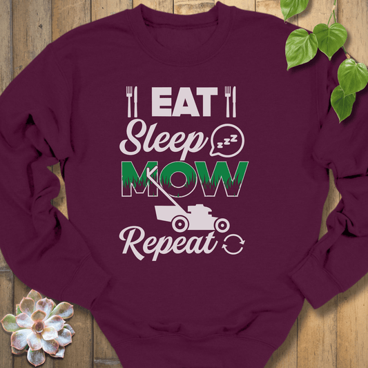 Maroon / S Eat Sleep, Mow Repeat Sweatshirt Sweatshirt