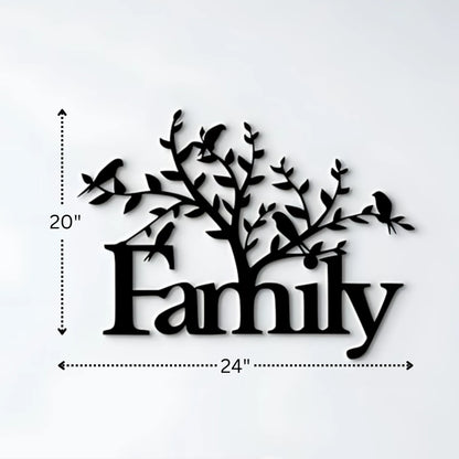 24" X 20" / Black Family Tree Metal Wall Art Home Decor