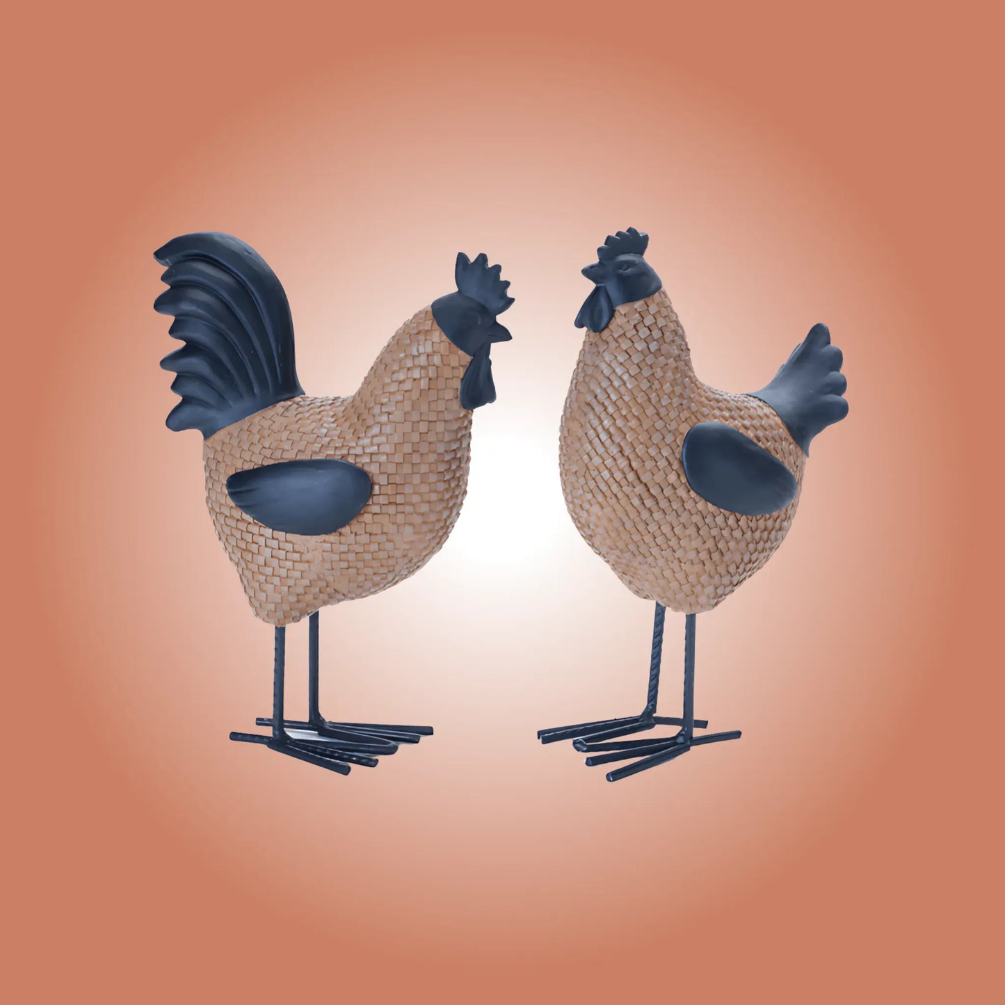 Brown; Black / Set Of 2 Farmhouse Hen & Rooster Decor Set Figurine