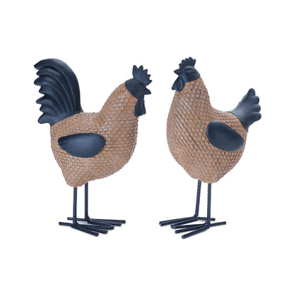 Brown; Black / Set Of 2 Farmhouse Hen & Rooster Decor Set Figurine
