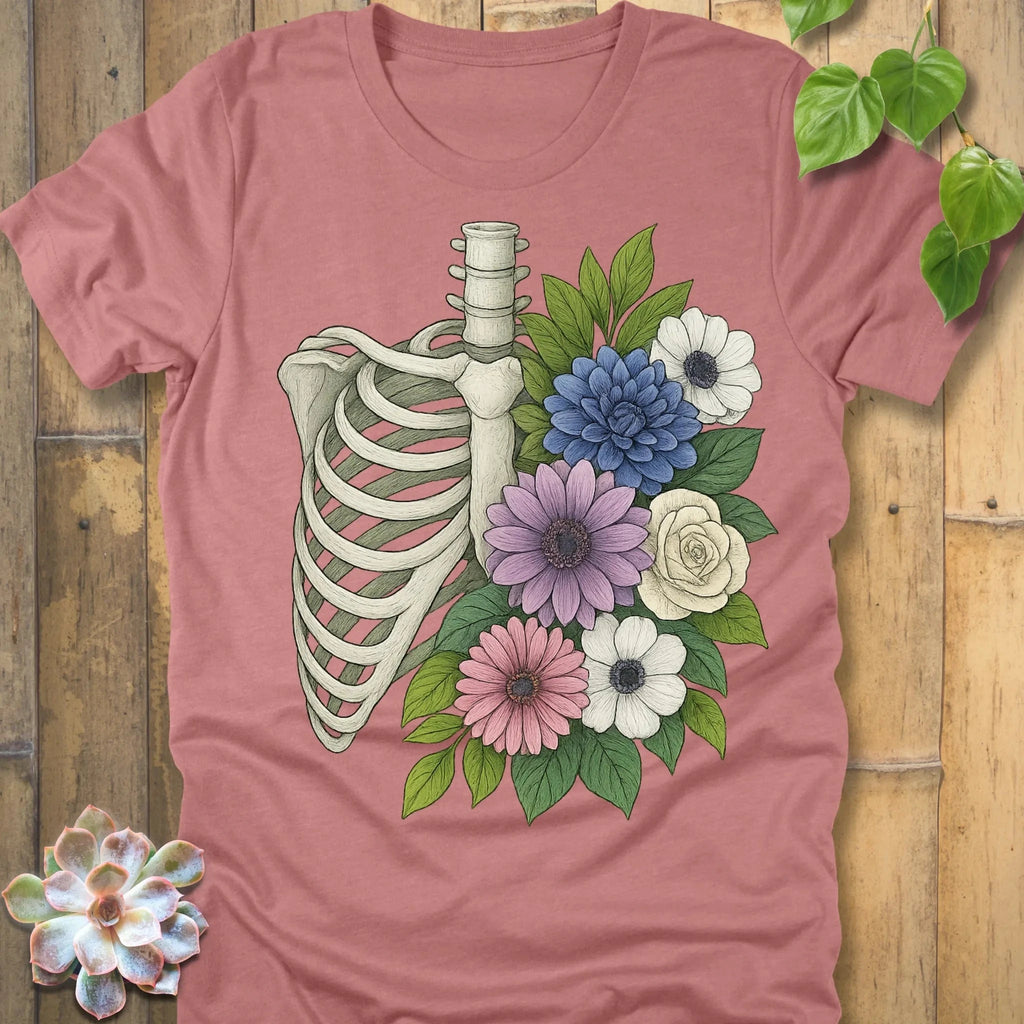 Heather Mauve / S Floral Bones T-Shirt T-Shirt