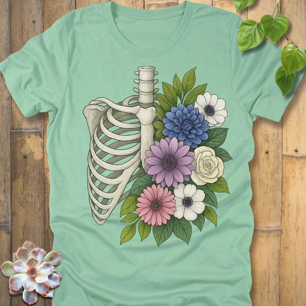 Heather Mint / S Floral Bones T-Shirt T-Shirt