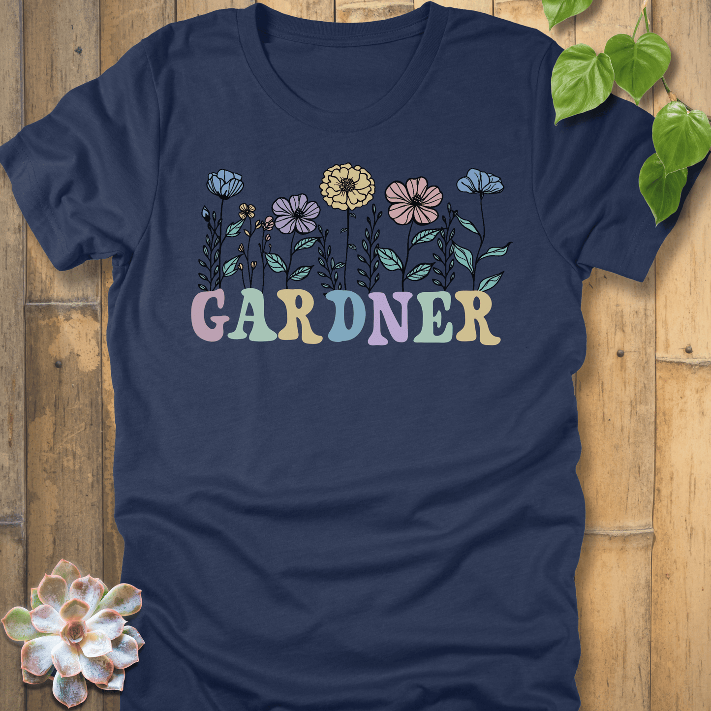 Heather Navy / S Flower Gardener T-Shirt T-Shirt