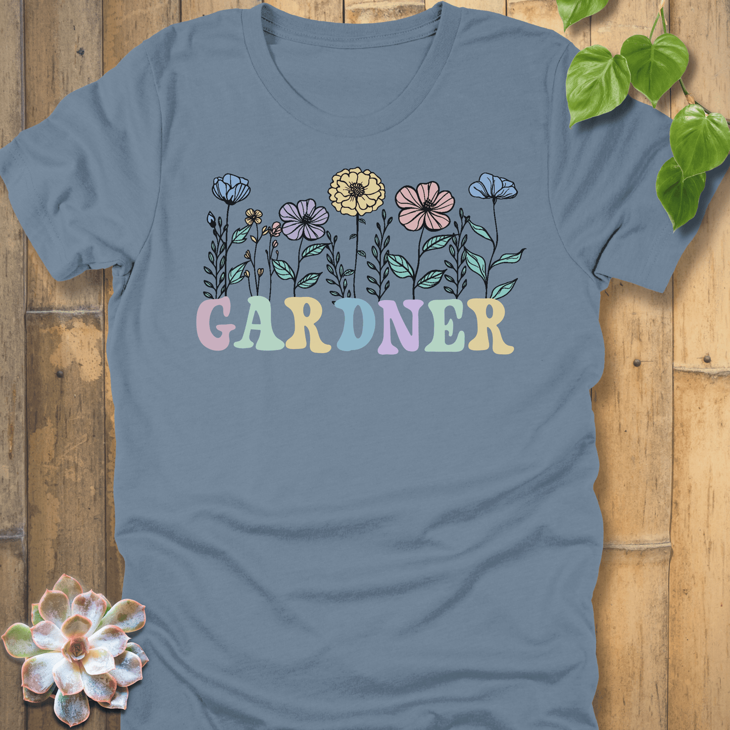 Steel Blue / S Flower Gardener T-Shirt T-Shirt