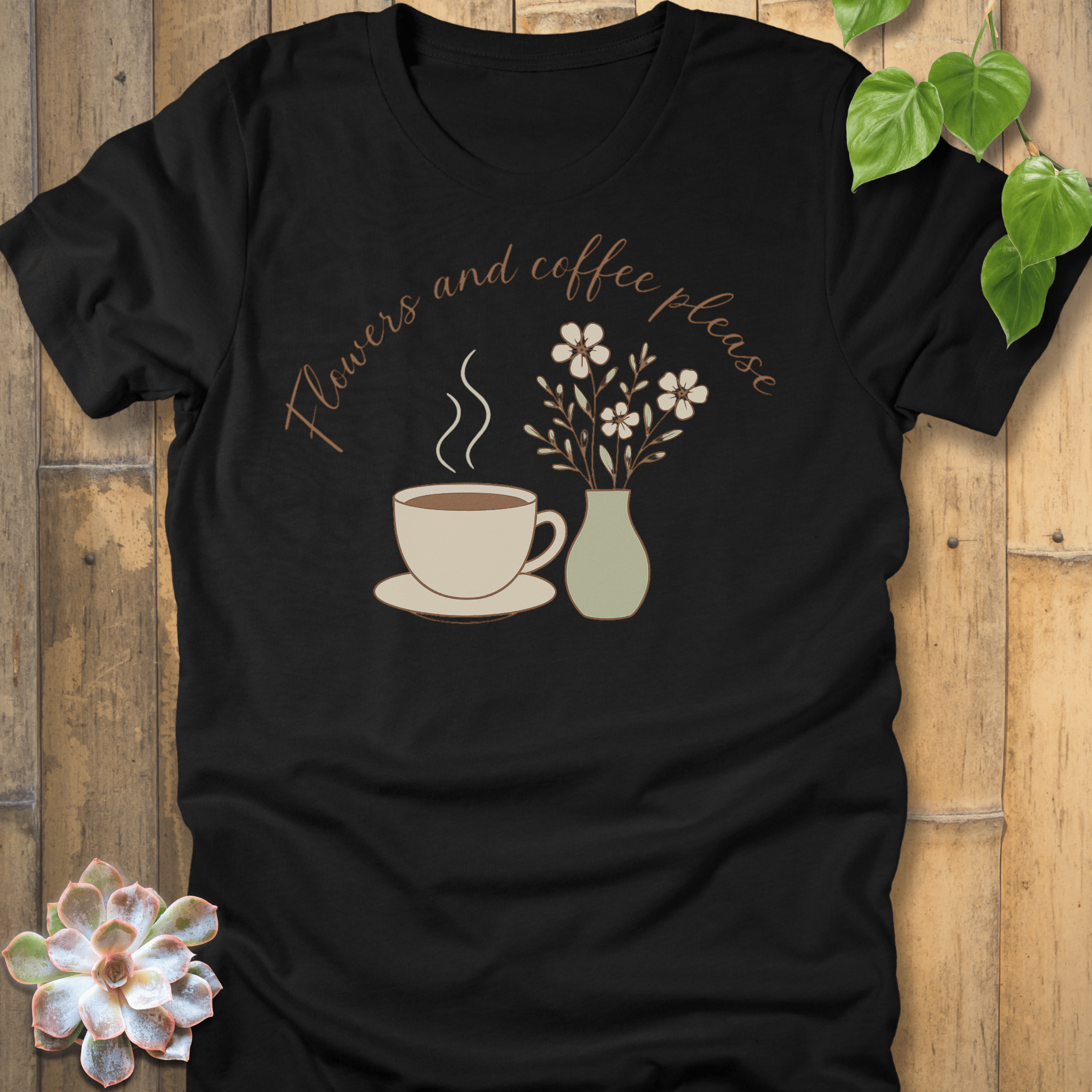 Black / S Flowers And Coffee T-Shirt T-Shirt