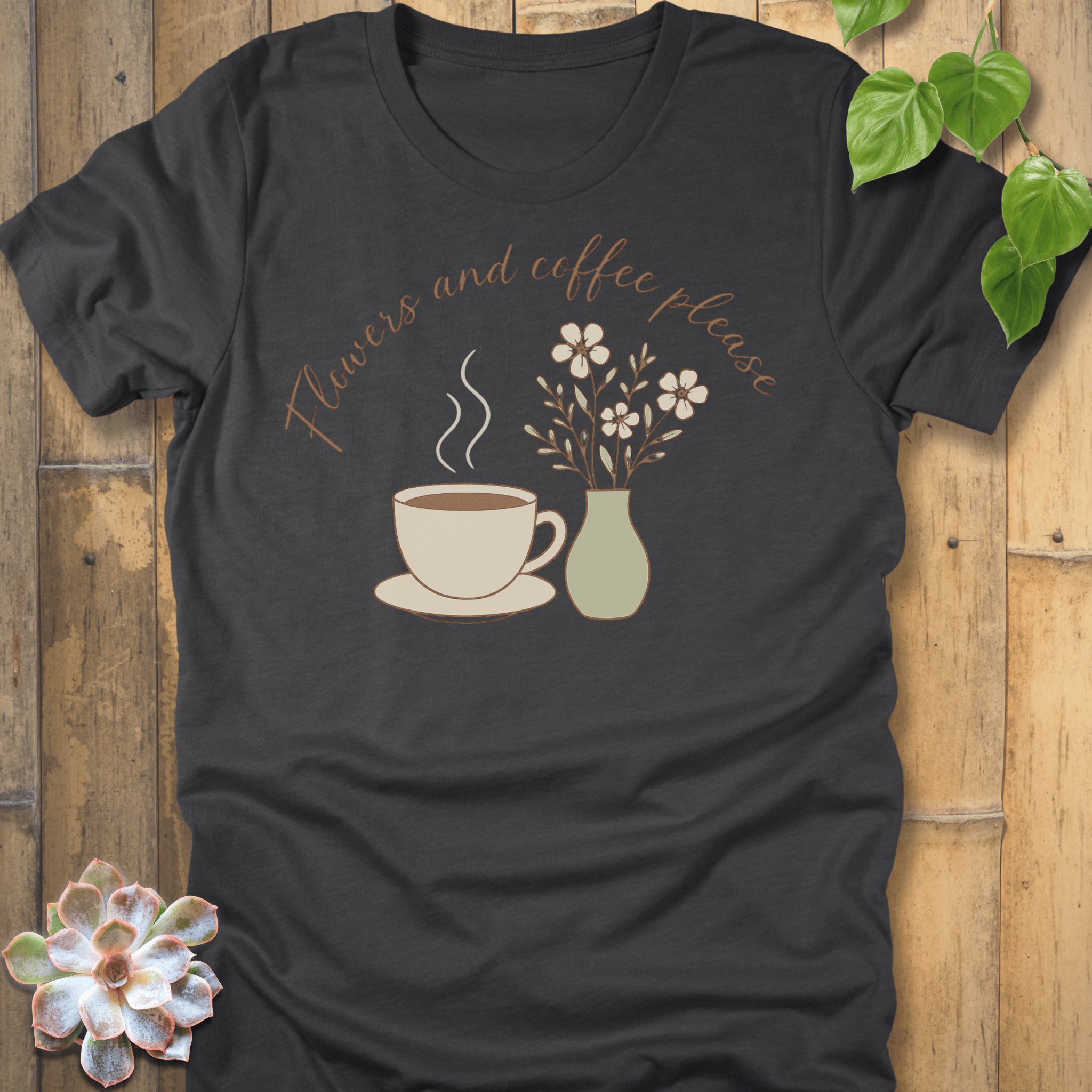 Dark Grey Heather / S Flowers And Coffee T-Shirt T-Shirt