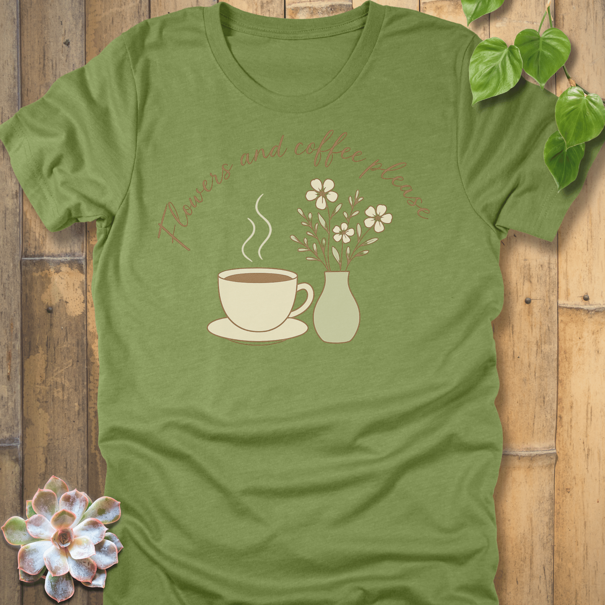Heather Green / S Flowers And Coffee T-Shirt T-Shirt