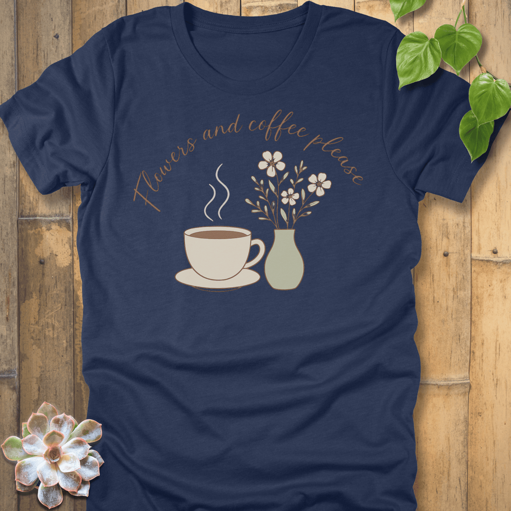 Heather Navy / S Flowers And Coffee T-Shirt T-Shirt