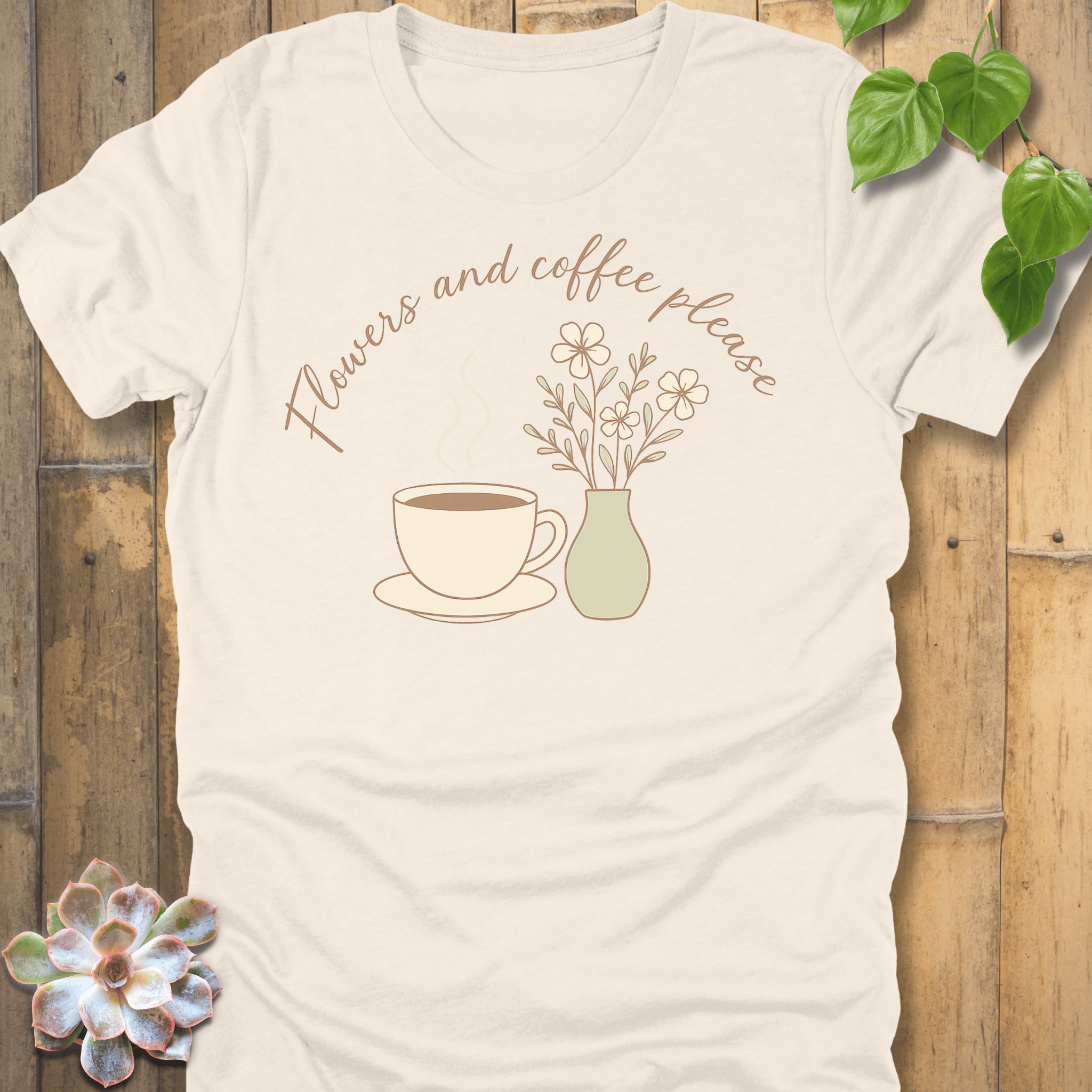 Natural / S Flowers And Coffee T-Shirt T-Shirt