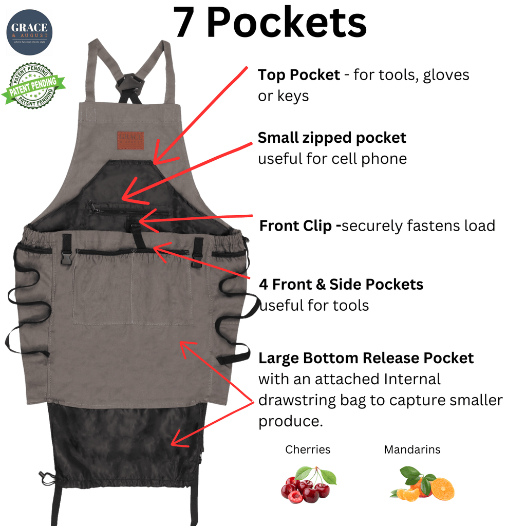 Garden Apron, Gardening Apron with Pockets - Canvas & Adjustable, Great Gift for Gardeners Garden Apron