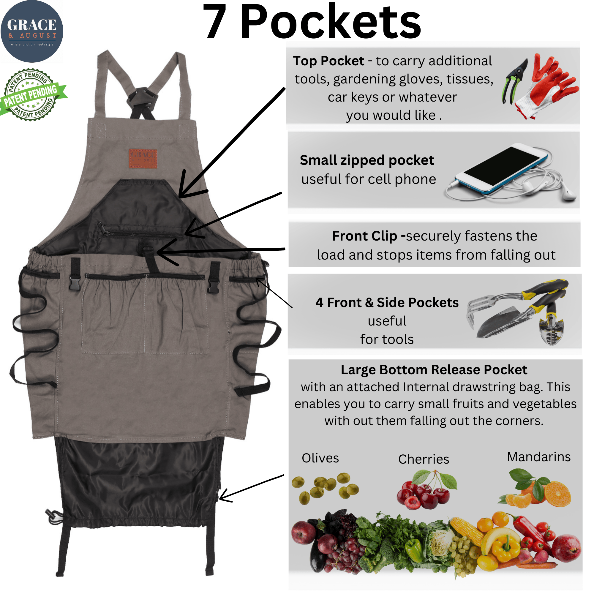 Gardening Apron, with  7 Pockets Garden Apron
