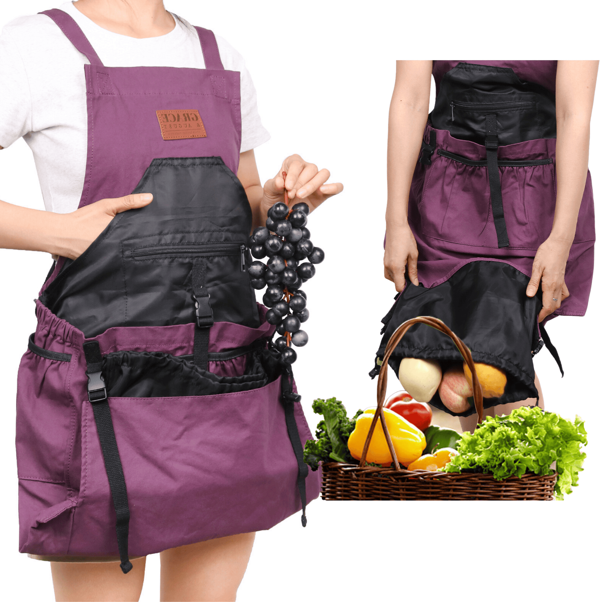 Gardening Apron with Pockets Purple Canvas Apron