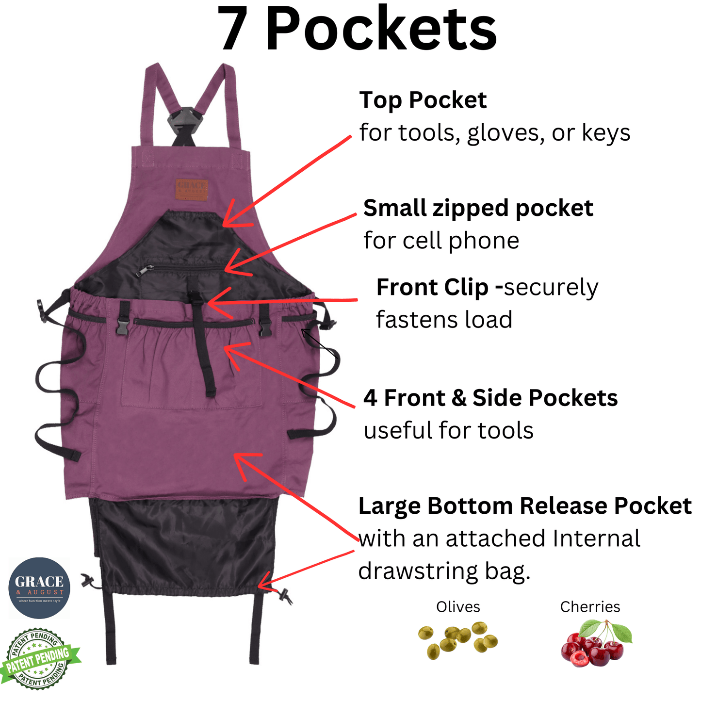 Gardening Apron with Pockets Purple Canvas Apron