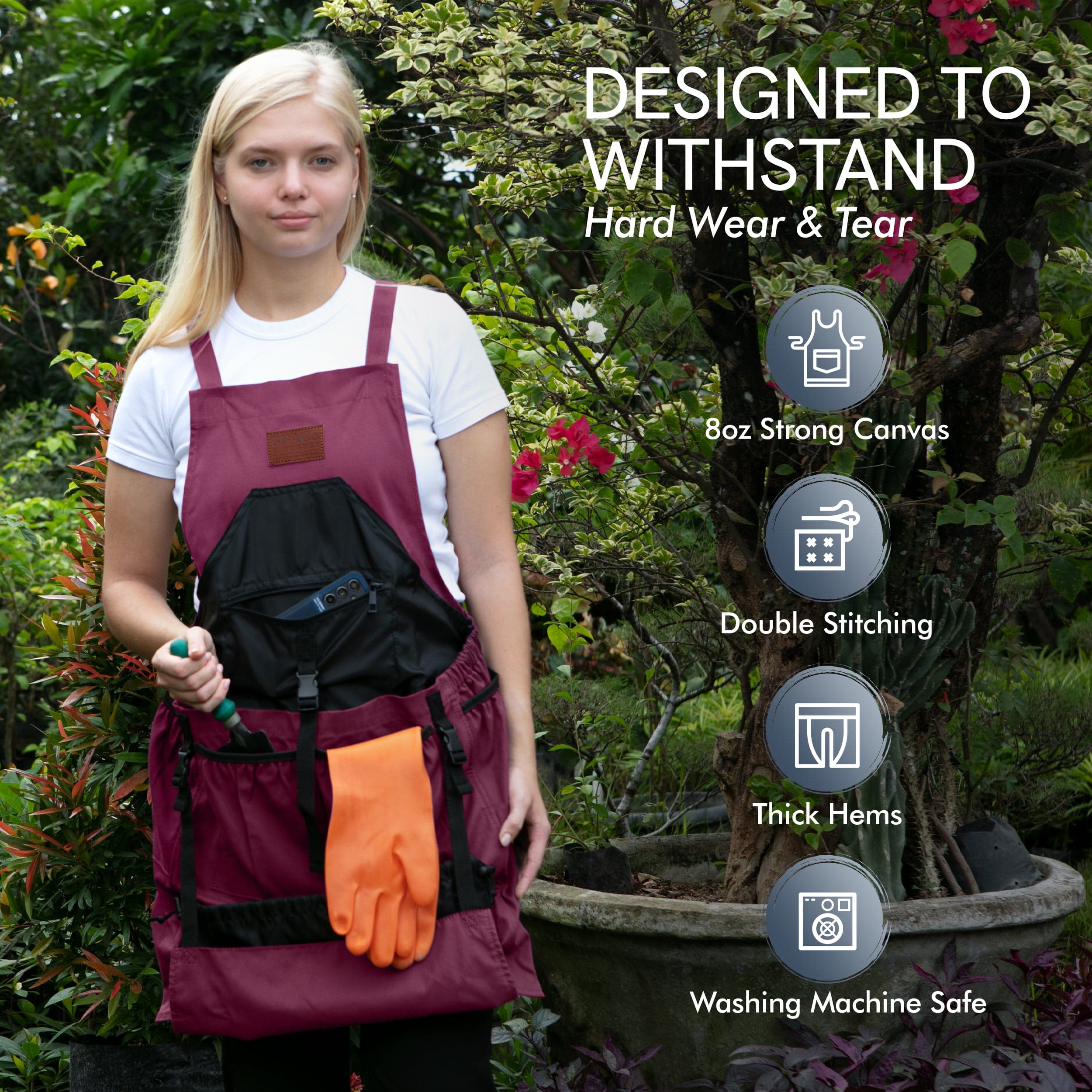 Gardening Apron with Pockets Purple Canvas Apron