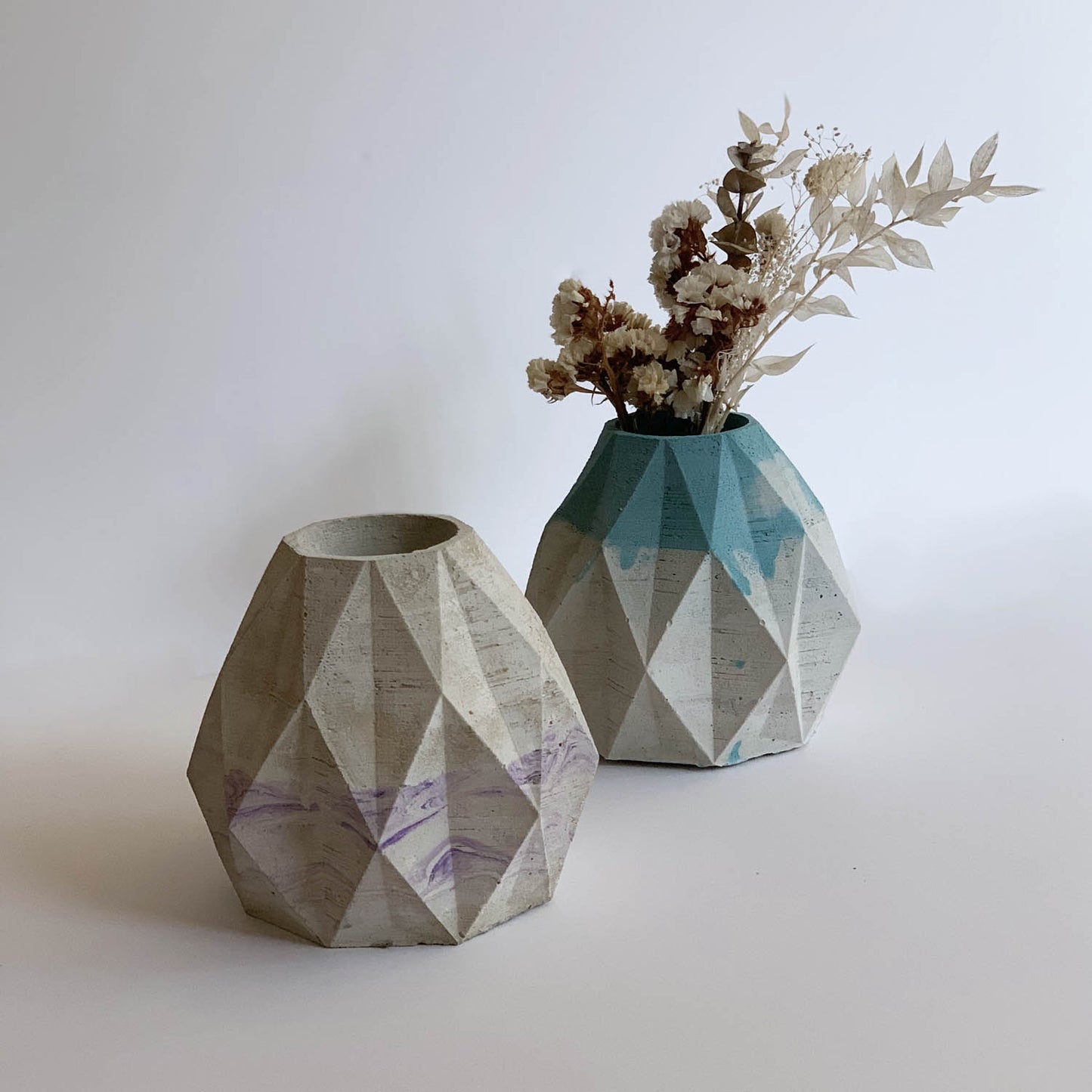 blue/grey Geometric Concrete Vase Home Decor