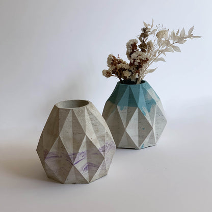 blue/grey Geometric Concrete Vase Home Decor