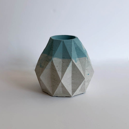 blue/grey Geometric Concrete Vase Home Decor