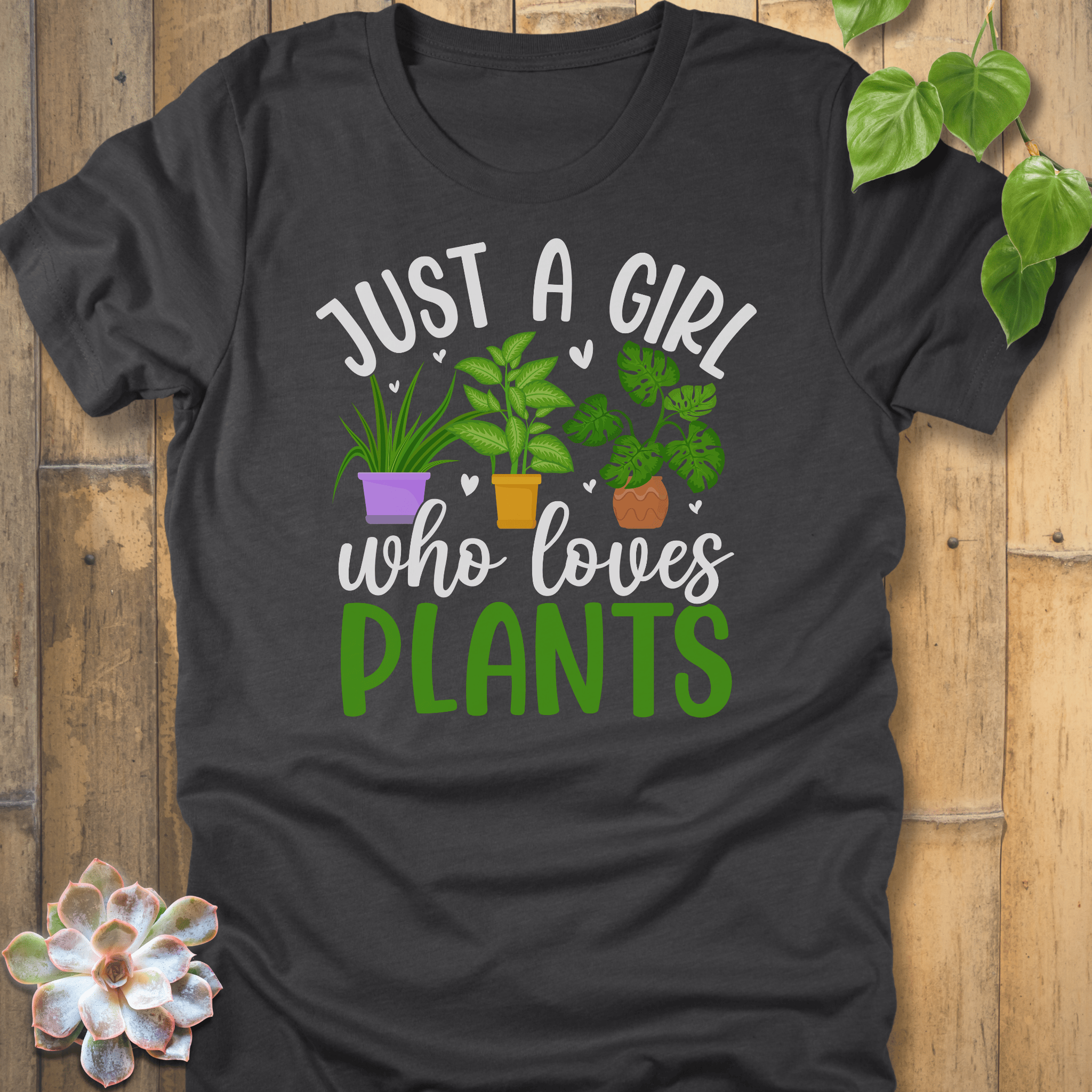 Dark Grey Heather / S Girl Who Loves Plants T-Shirt T-Shirt