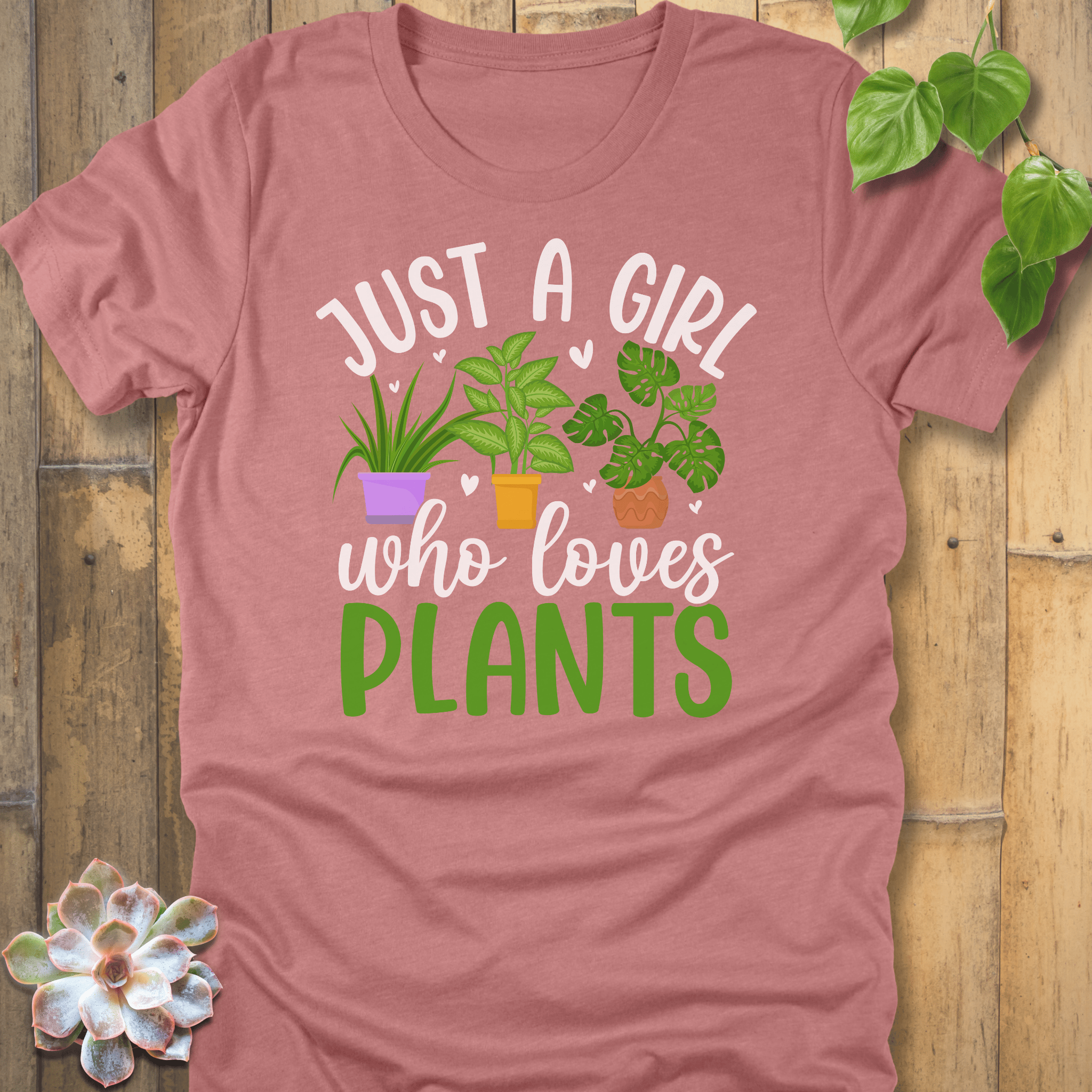 Heather Mauve / S Girl Who Loves Plants T-Shirt T-Shirt