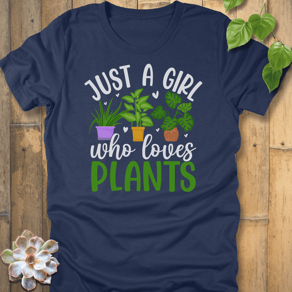 Heather Navy / S Girl Who Loves Plants T-Shirt T-Shirt