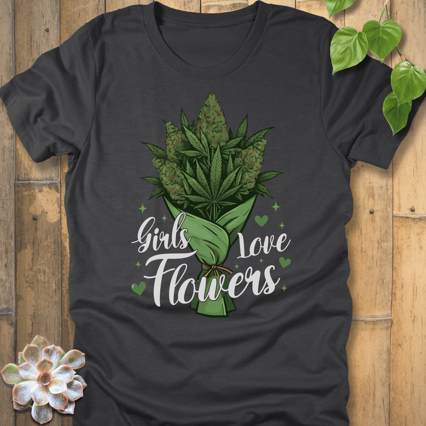 Dark Grey Heather / S Girls Love Flowers T-Shirt T-Shirt