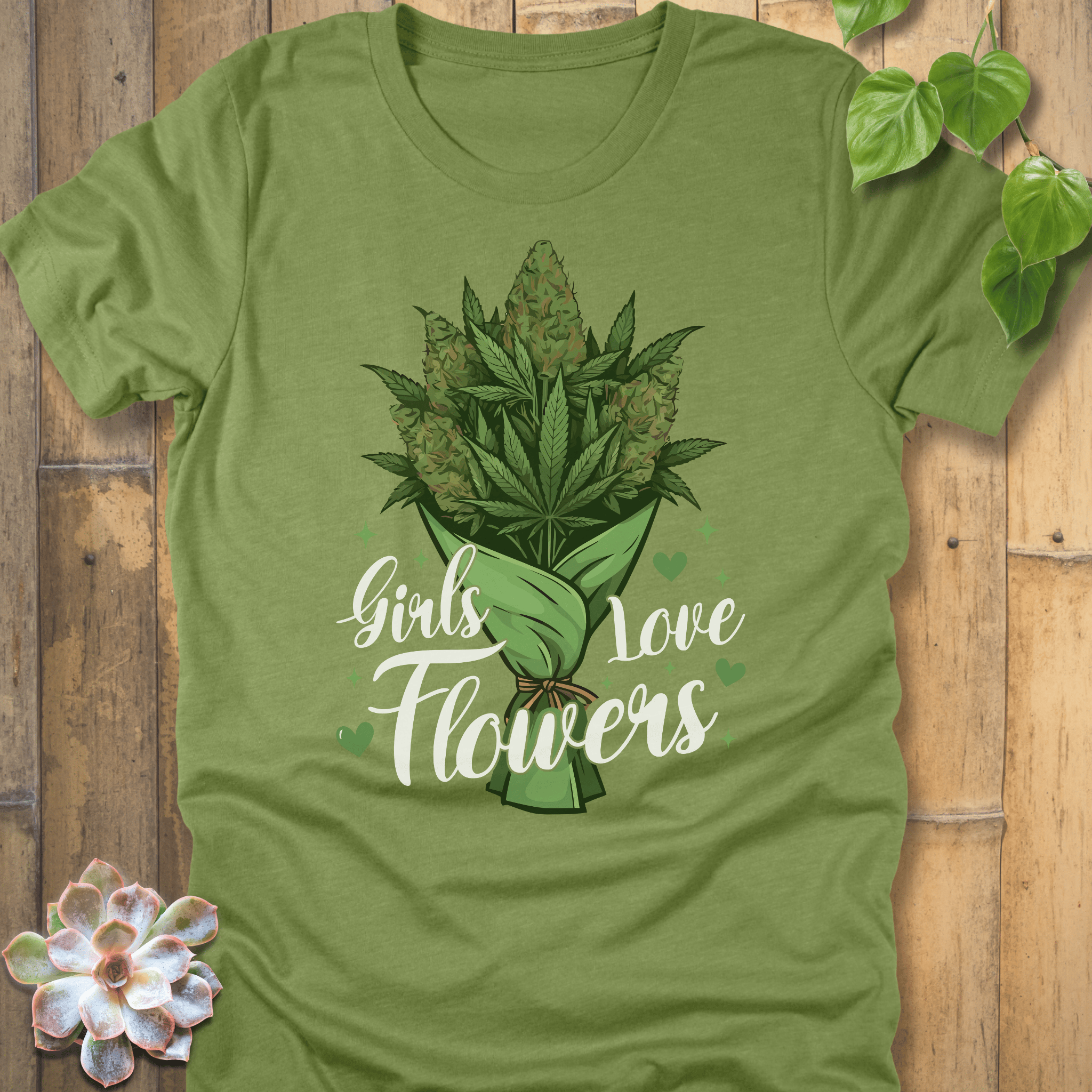 Heather Green / S Girls Love Flowers T-Shirt T-Shirt