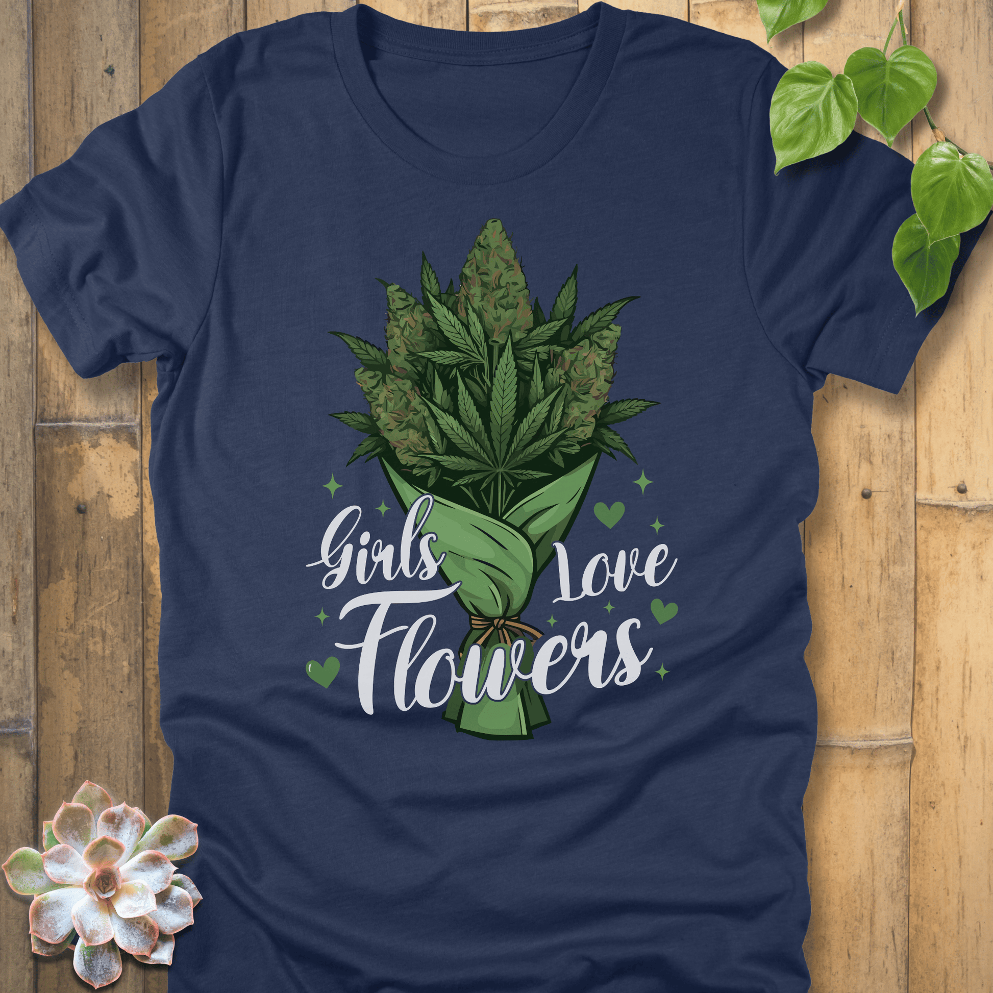 Heather Navy / S Girls Love Flowers T-Shirt T-Shirt