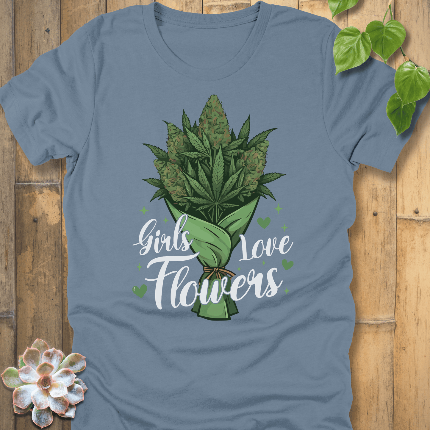 Steel Blue / S Girls Love Flowers T-Shirt T-Shirt