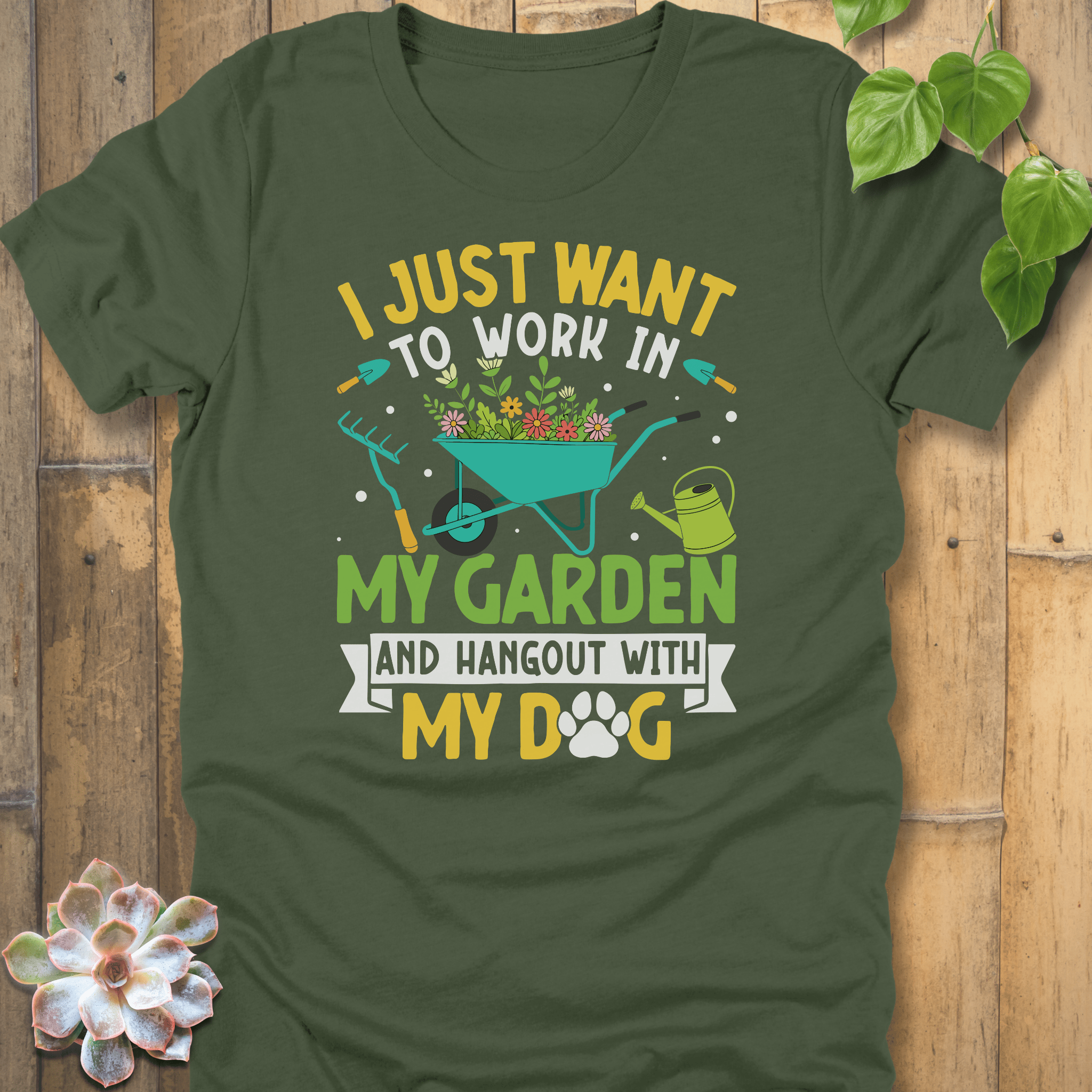 Military Green / S Hangout With My Dogs T-Shirt T-Shirt