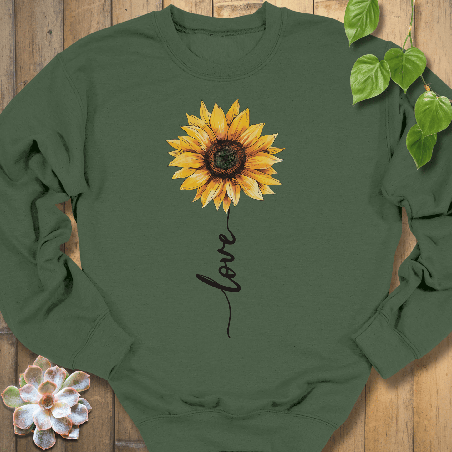 Military Green / S Love Sunflower Sweatshirt Sweatshirt