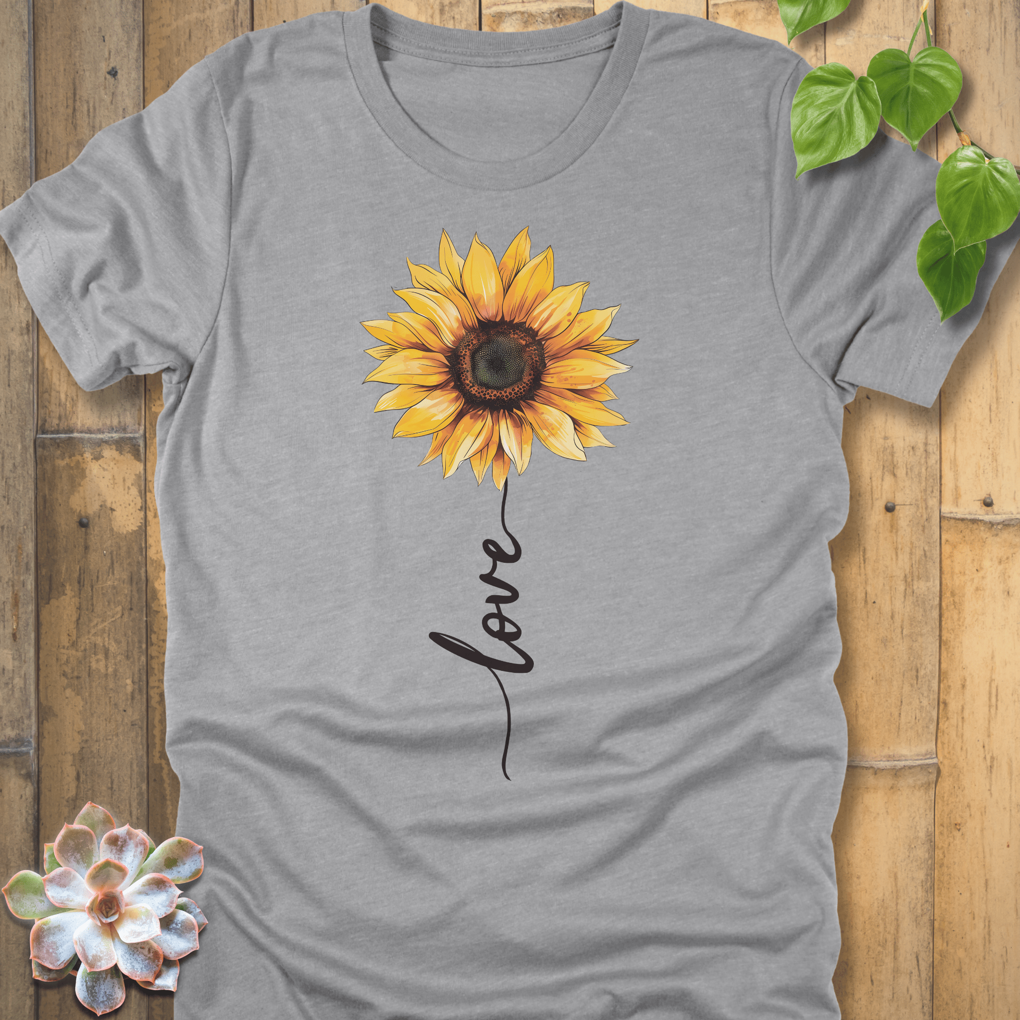 Athletic Heather / S Love Sunflower T-Shirt T-Shirt