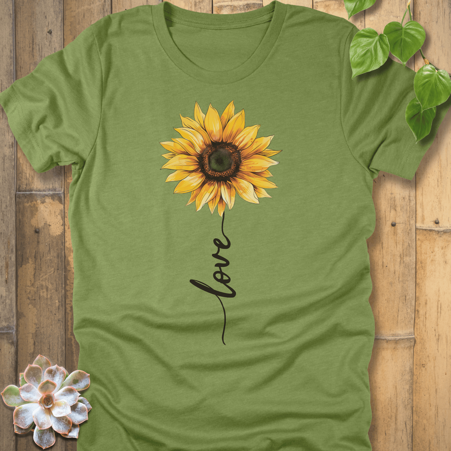 Heather Green / S Love Sunflower T-Shirt T-Shirt