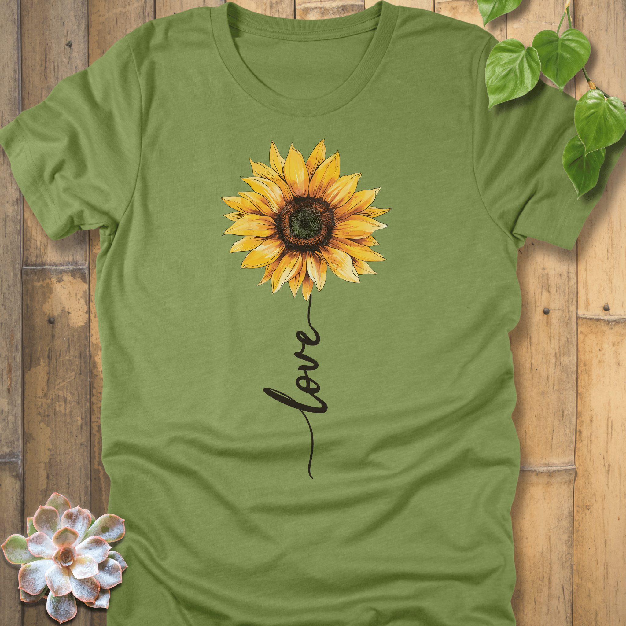 Heather Green / S Love Sunflower T-Shirt T-Shirt