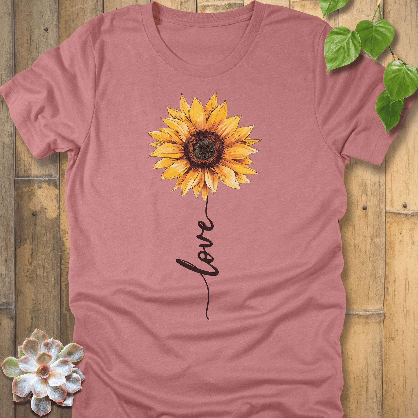 Heather Mauve / S Love Sunflower T-Shirt T-Shirt