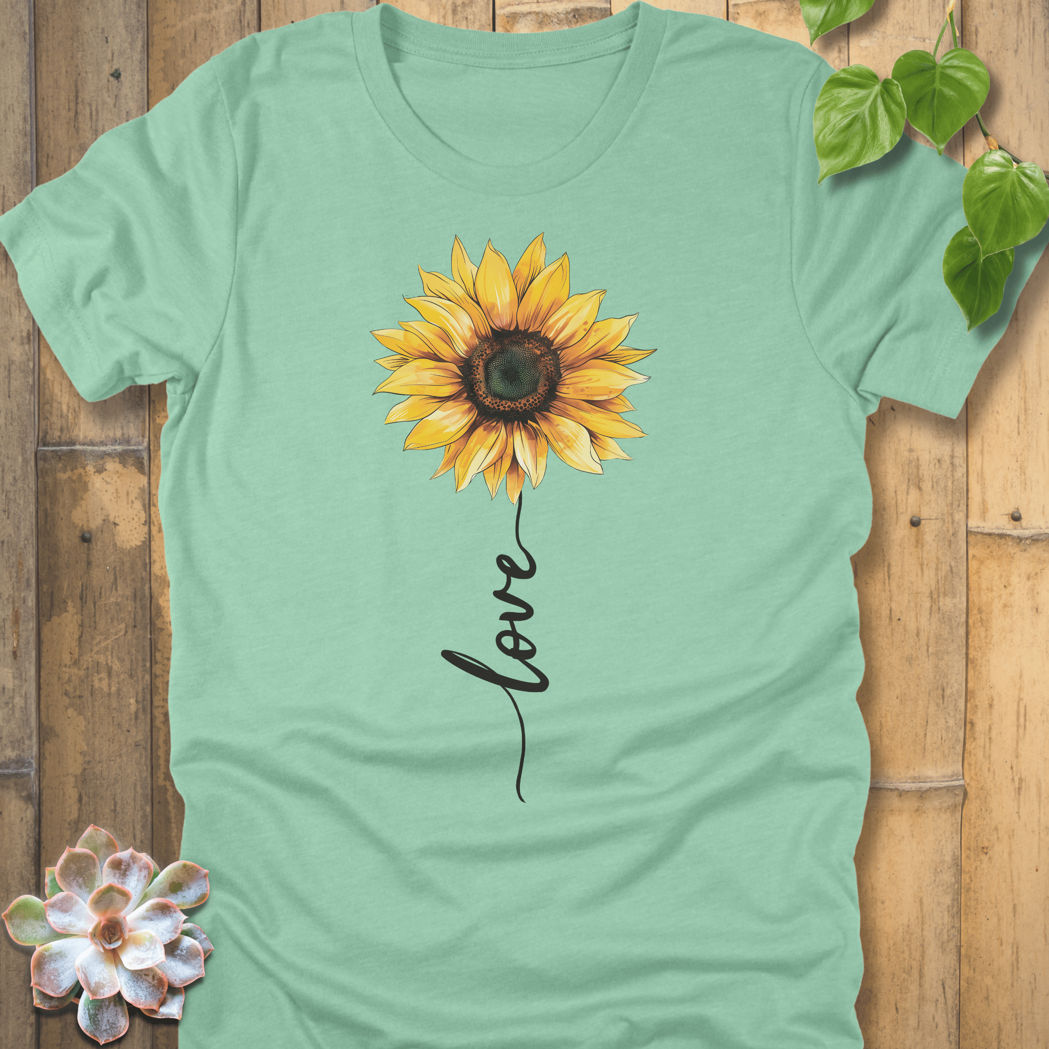 Heather Mint / S Love Sunflower T-Shirt T-Shirt