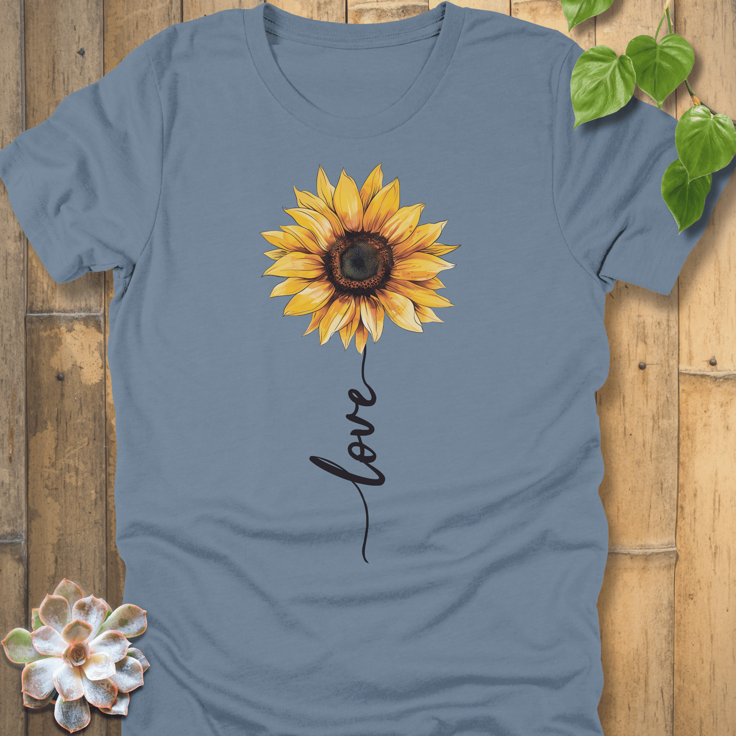 Steel Blue / S Love Sunflower T-Shirt T-Shirt