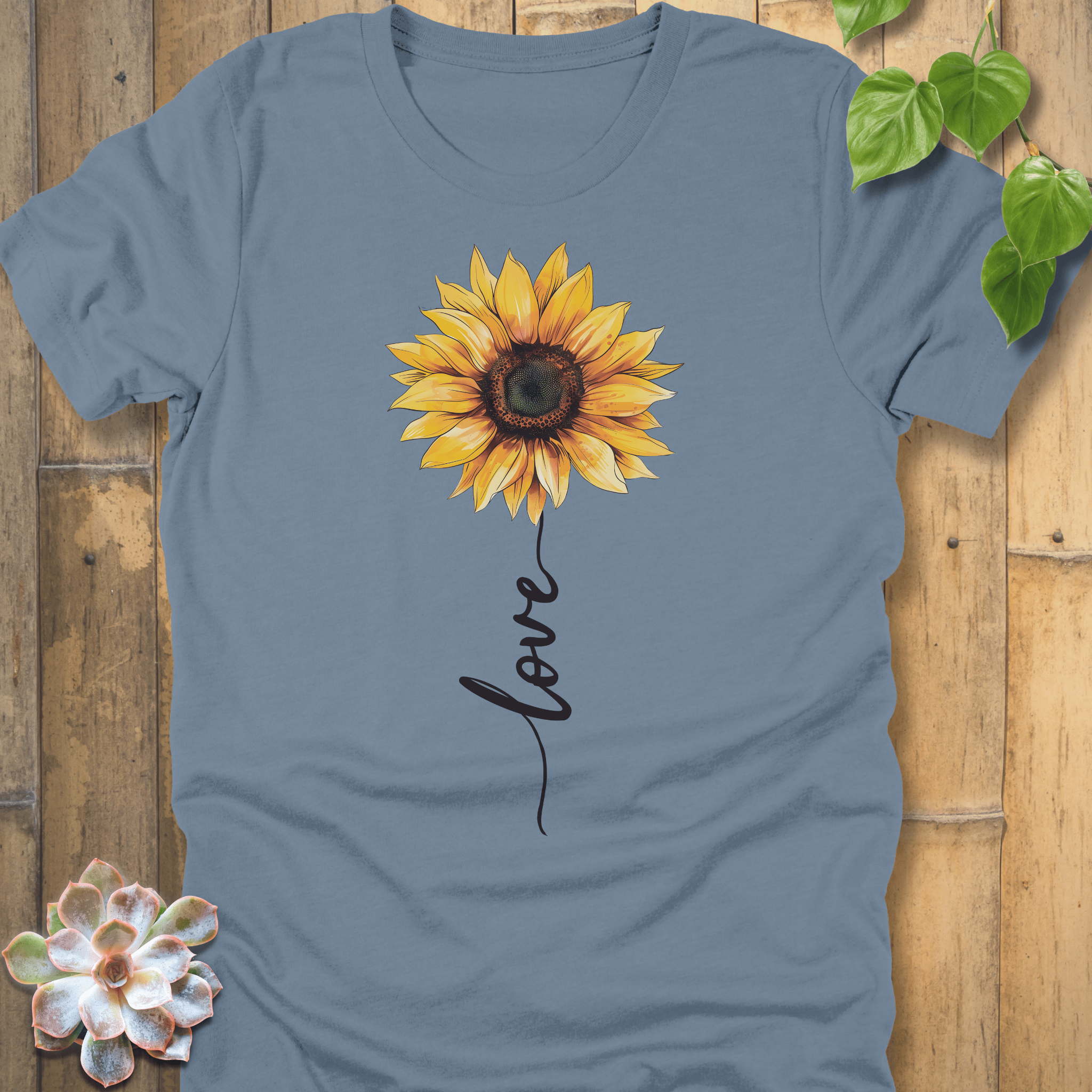 Steel Blue / S Love Sunflower T-Shirt T-Shirt