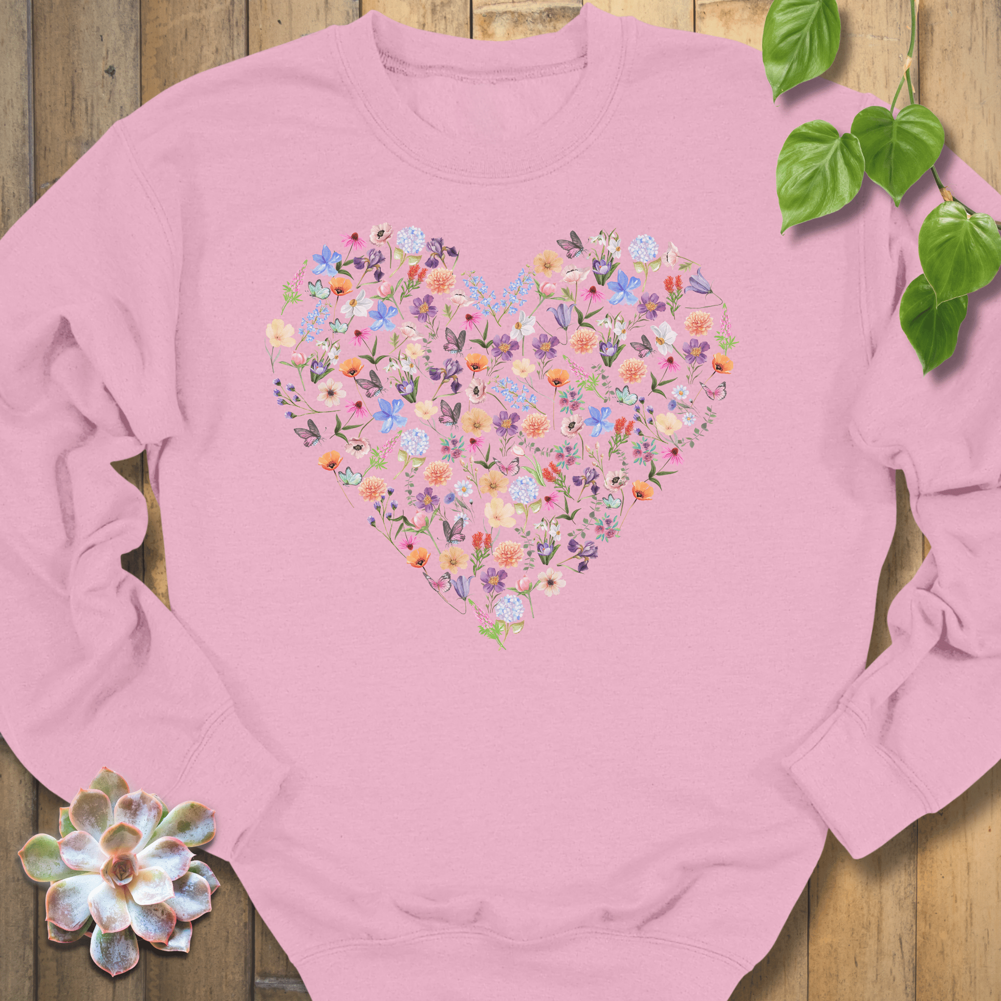 Light Pink / S Loveheart Flowers Sweatshirt Sweatshirt