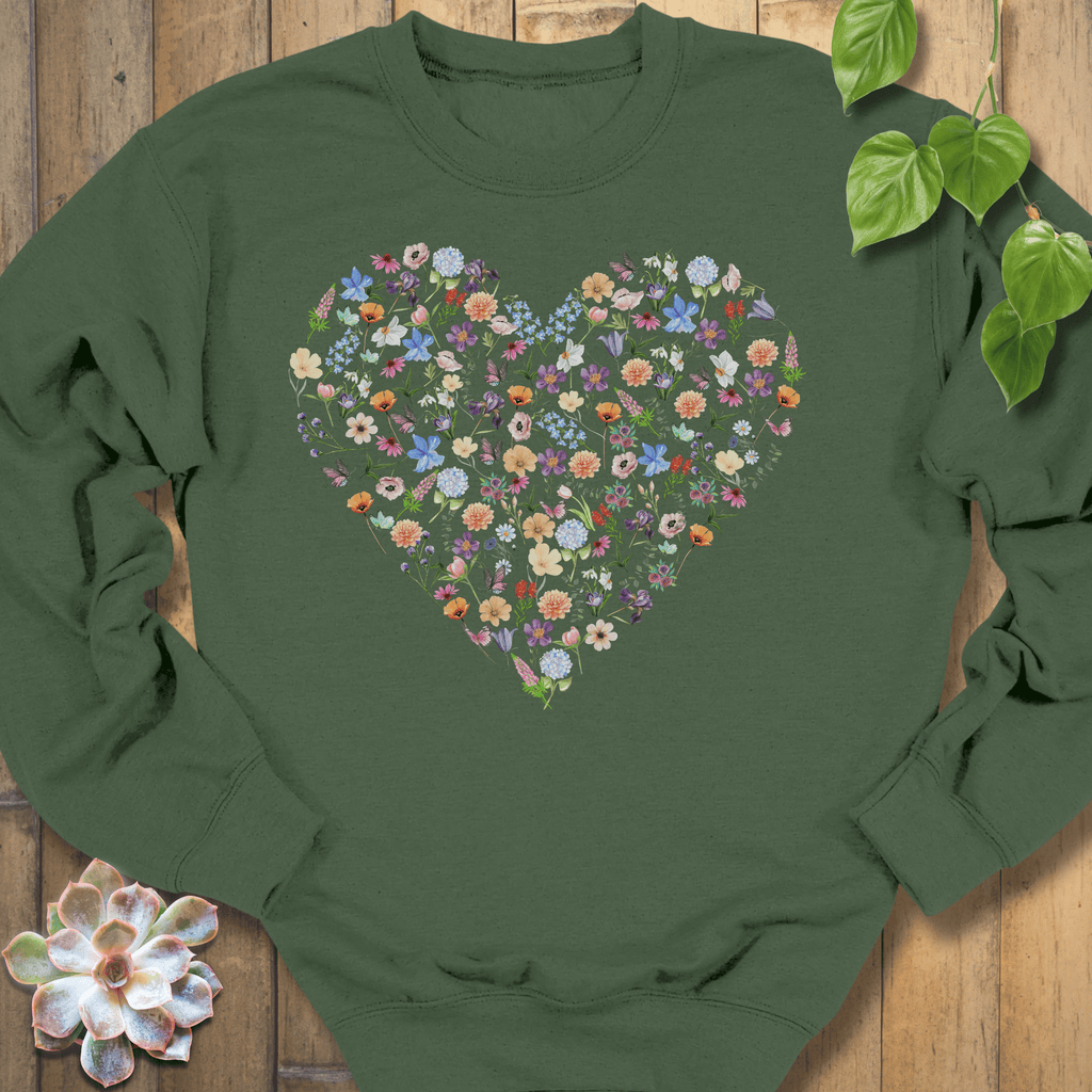 Military Green / S Loveheart Flowers Sweatshirt Sweatshirt