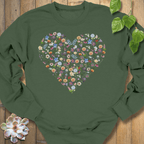 Military Green / S Loveheart Flowers Sweatshirt Sweatshirt