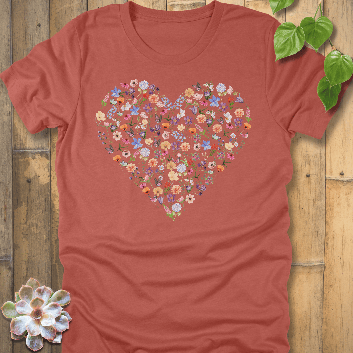 Heather Clay / S Loveheart Flowers T-Shirt T-Shirt