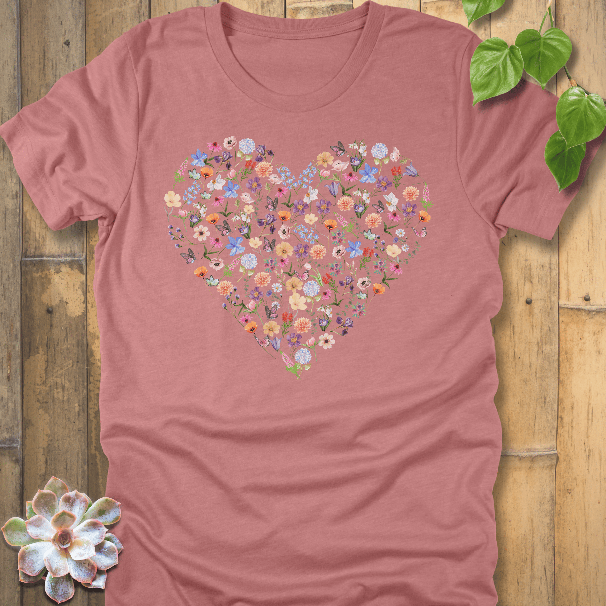 Heather Mauve / S Loveheart Flowers T-Shirt T-Shirt