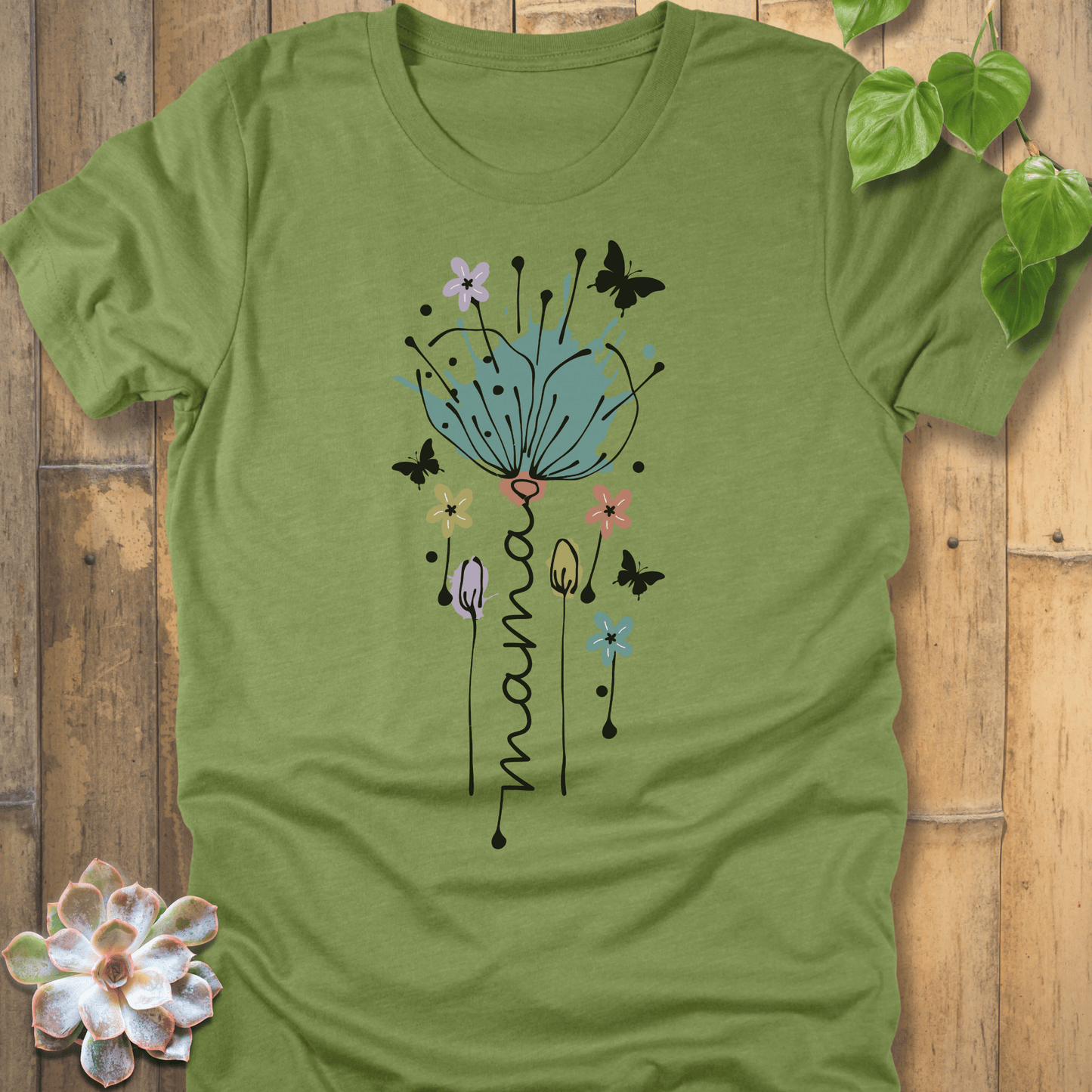 Heather Green / S Mama Floral Bloom T-Shirt T-Shirt