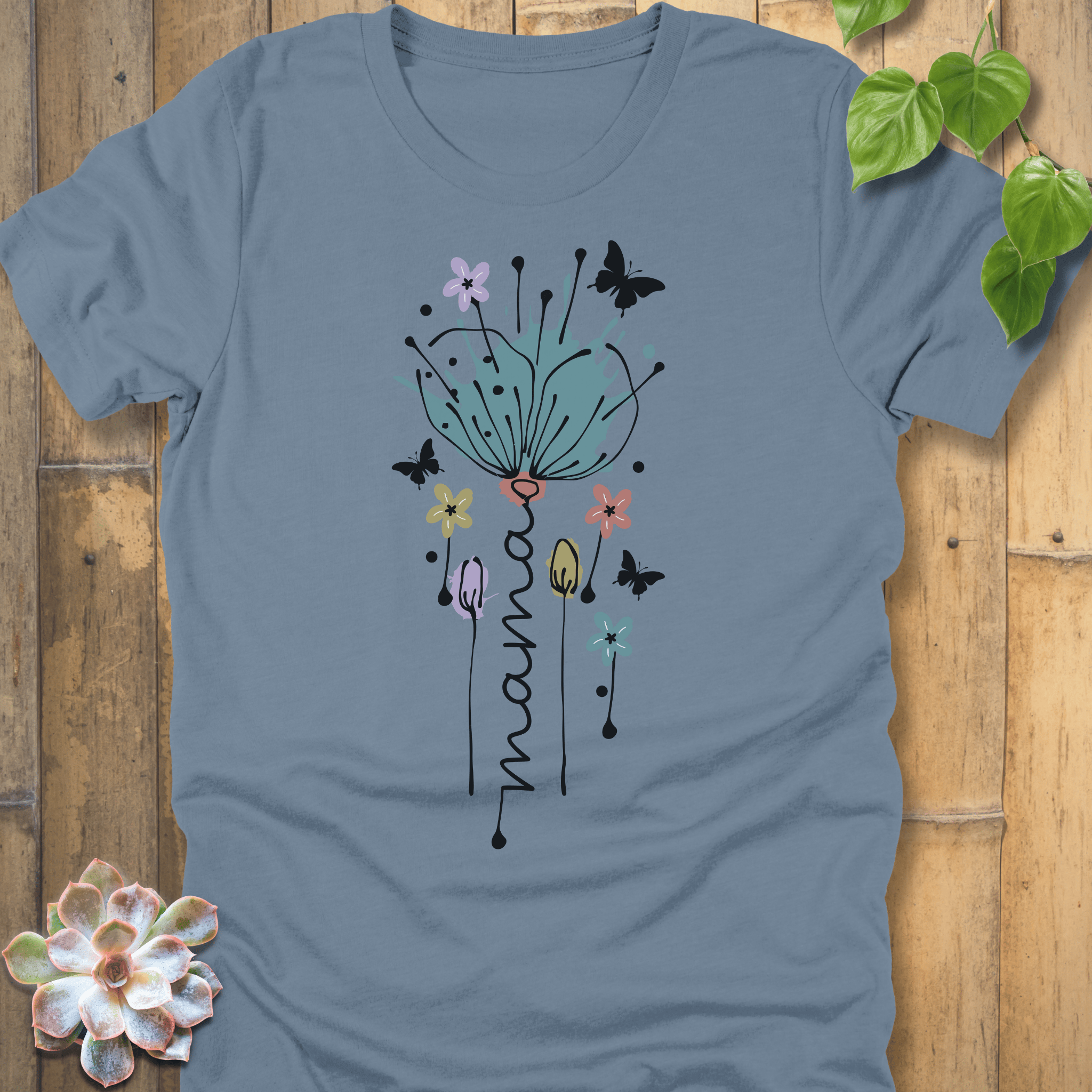Steel Blue / S Mama Floral Bloom T-Shirt T-Shirt