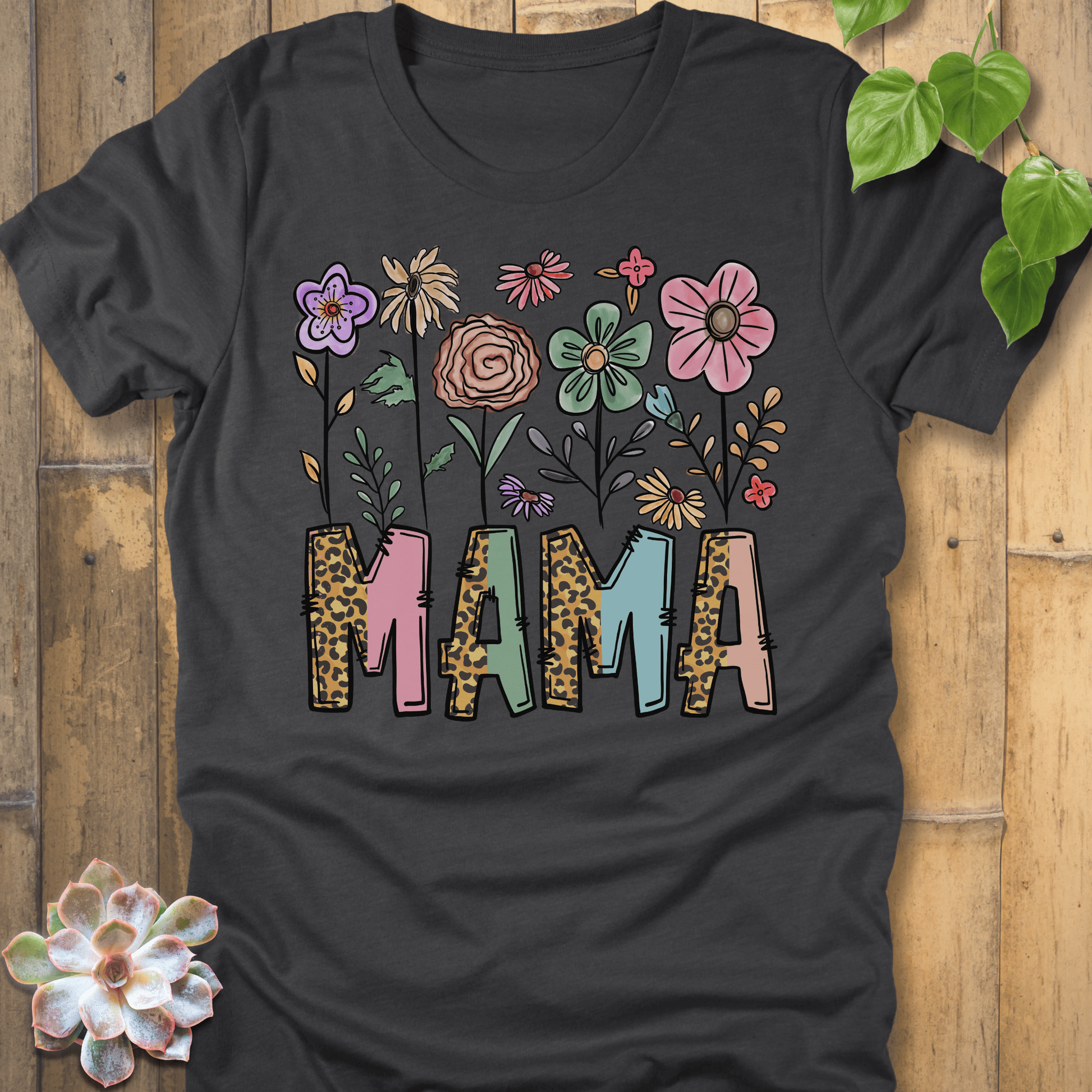 Dark Grey Heather / S Mama Flower T-Shirt T-Shirt