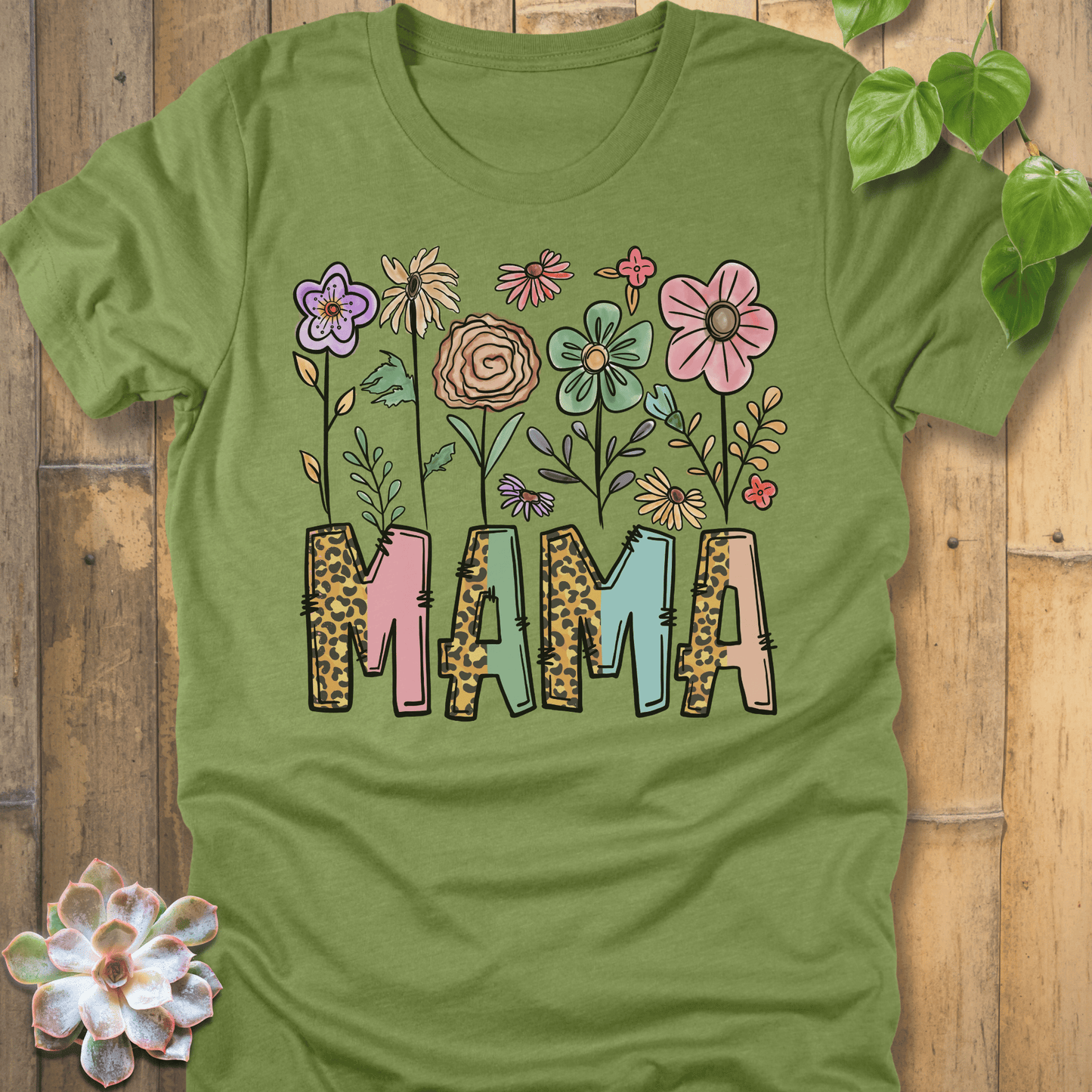 Heather Green / S Mama Flower T-Shirt T-Shirt