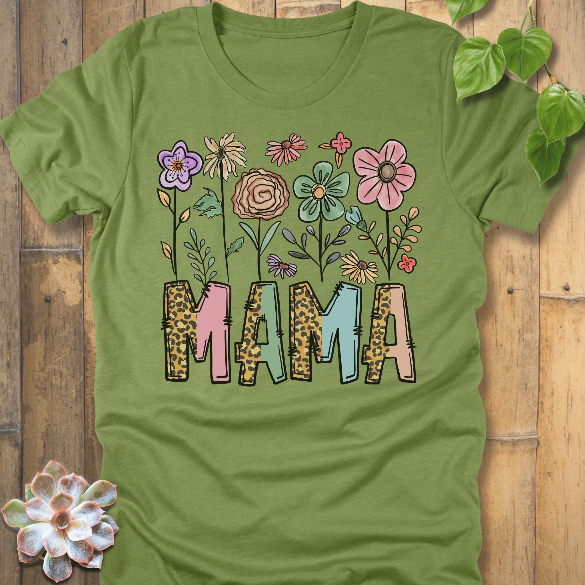 Heather Green / S Mama Flower T-Shirt T-Shirt